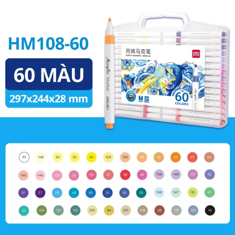 Hộp 60 Bút Lông Màu Acrylic Markers - Deli HM108-60