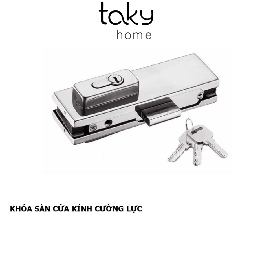 Khóa Cửa Kính Cường Lực Cao Cấp, Khóa VVP Chốt Gắn Sàn, Loại Khóa Sàn Cho Kính 10 - 12 ly, Khóa 2 Đầu Chìa. TakyHome 3701