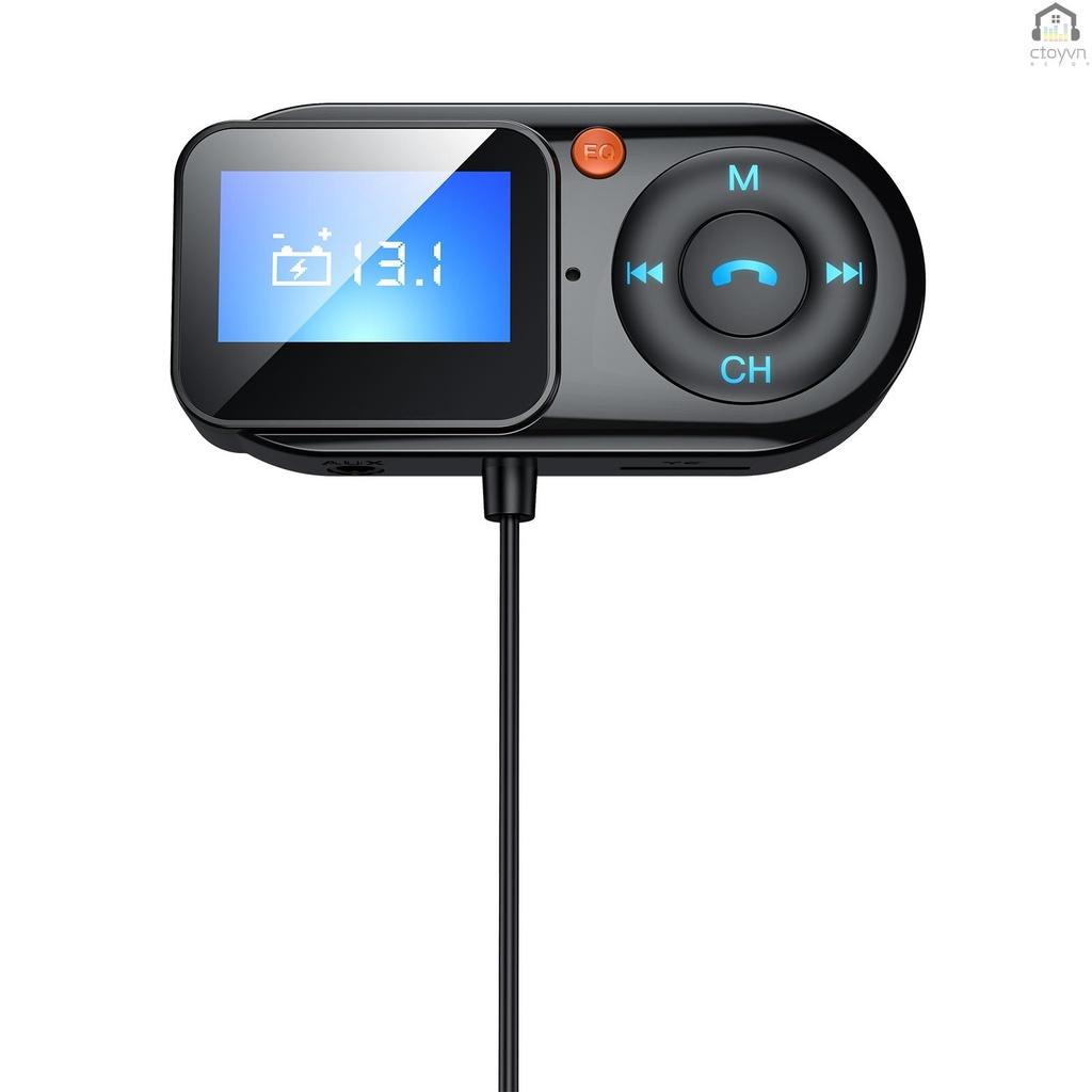 Bộ sạc nhanh BT-T1 BT5.0 không dây PD cổng USB hỗ trợ thẻ nhớ AUX-IN TF MP3 kèm mic cho xe hơi