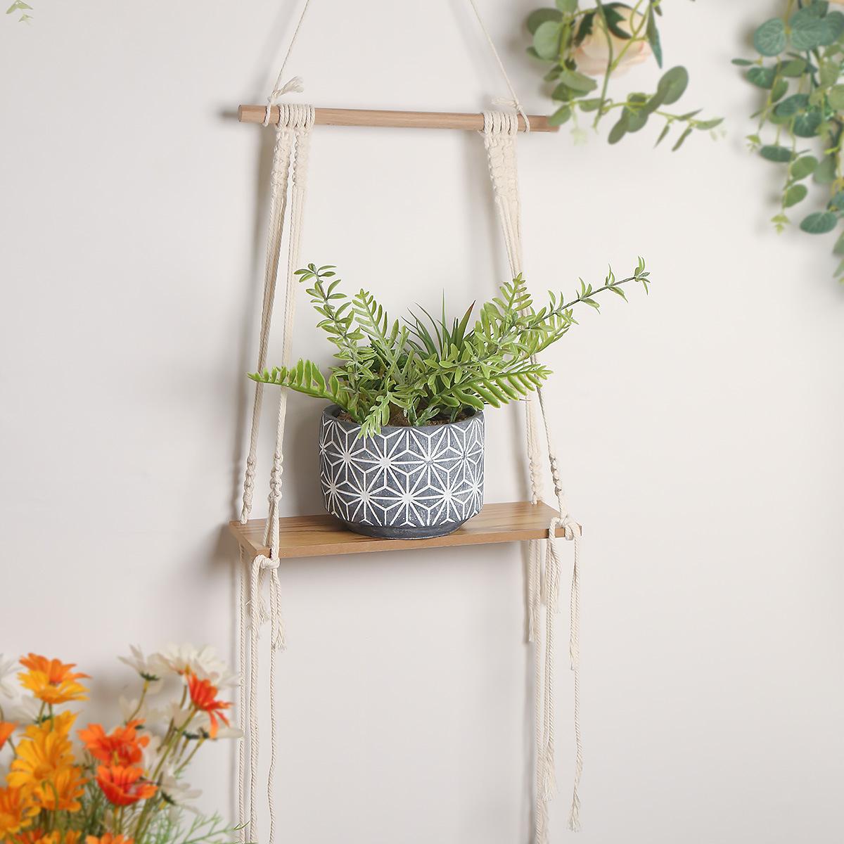 Kệ Treo Tường Gỗ Macrame Bohemian Deco Thực Vật Đơn Giản Tua Rua Bằng Tay Dệt Phòng Ngủ Phòng Khách WC Kệ Treo Dây