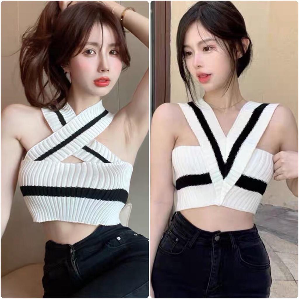 Áo hai dây croptop len dệt kim nữ hàng đẹp thiết kế Quảng Châu cao cấp phong cách cá tính