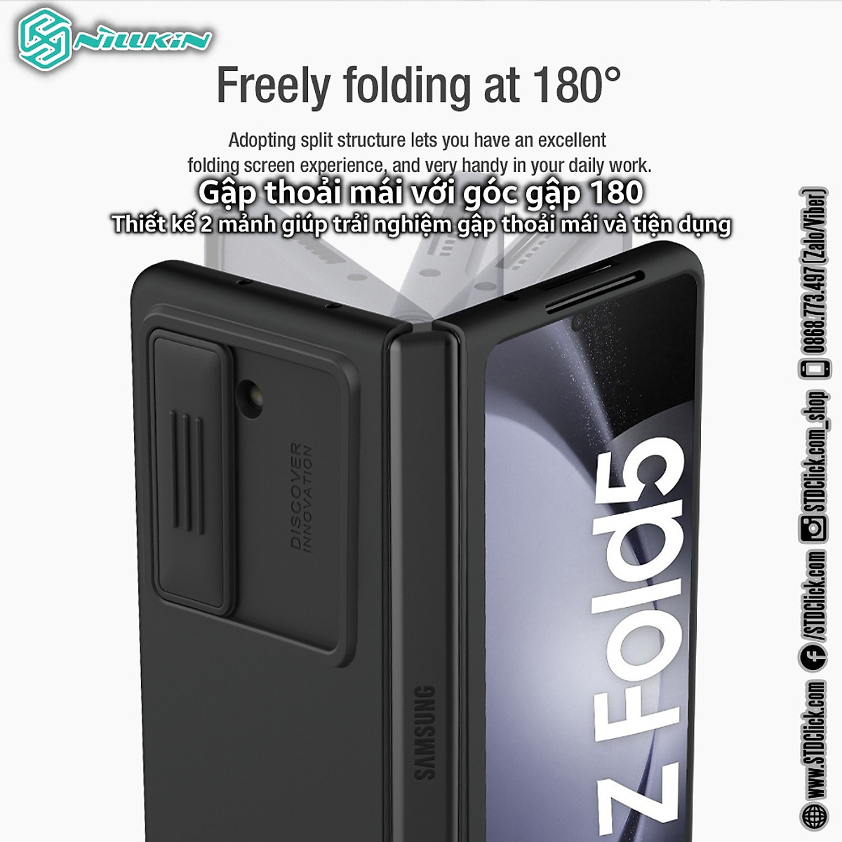 Ốp lưng chống sốc silicon cho Samsung Galaxy Z Fold 5 bảo vệ Camera hiệu Nillkin Camshield Silky Silicon Case (chống sốc cực tốt, chất liệu cao cấp, có khung và nắp đậy bảo vệ Camera) - hàng nhập khẩu