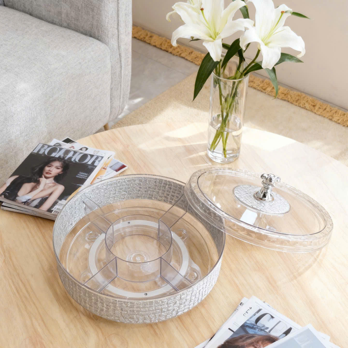 Khay Đựng Bánh Kẹo Trái Cây Có Nắp, Khay Mứt Tết 5 Ngăn Cao Cấp Nắp Gấu Vàng – Khay Đựng Hoa Quả Sang Trọng Trang Trí Phòng Khách - HÀNG CHÍNH HÃNG MINIIN