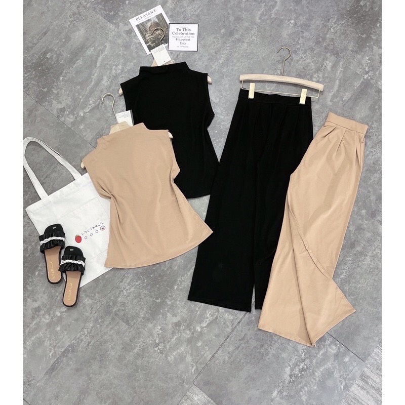 Set áo sát nách quần ống suông dáng dài tông dáng tiểu thư sang chảnh
