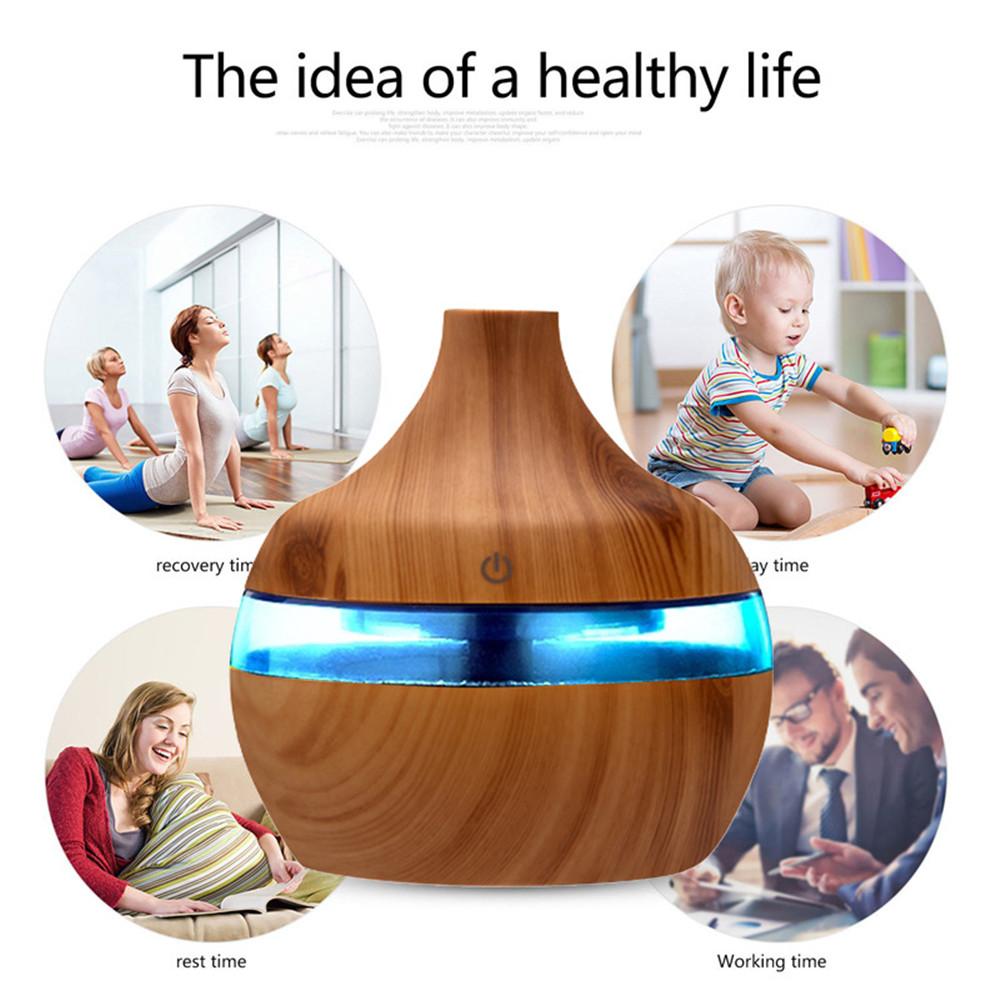 300Ml Máy Phun Sương Tạo Độ Ẩm Tinh Máy Khuếch Tán Tinh Dầu Siêu Âm Thanh Vân Gỗ Máy Tạo Độ Ẩm Không Khí USB Mini Phun Sương Tạo 7 Đèn LED xe Nhà