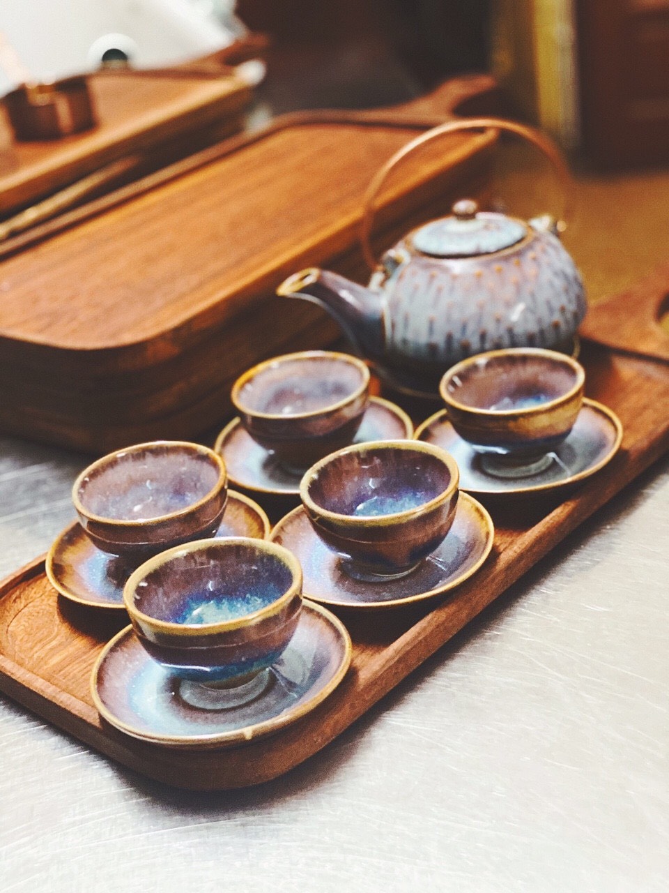 Bộ trà gốm sứ Bát Tràng cao cấp men hồng tuyết trà