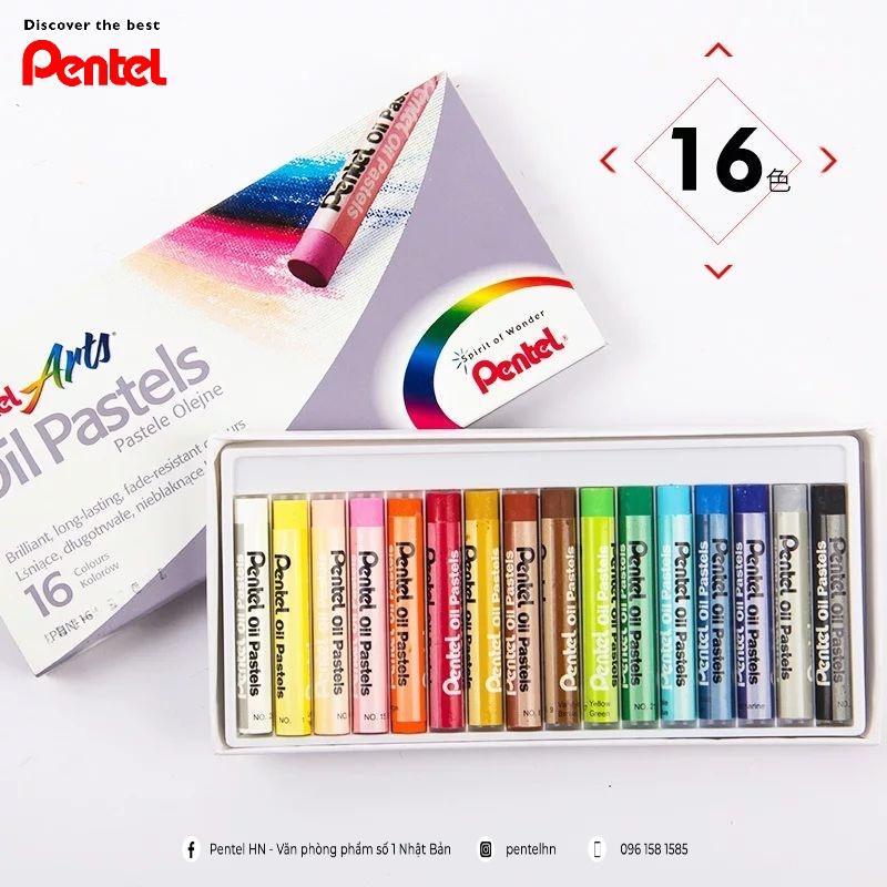 Sáp Màu Dầu Pentel Oil Pastel 16 màu PHN-16 | Màu Sắc Tươi Sáng | An Toàn Không Độc Hại