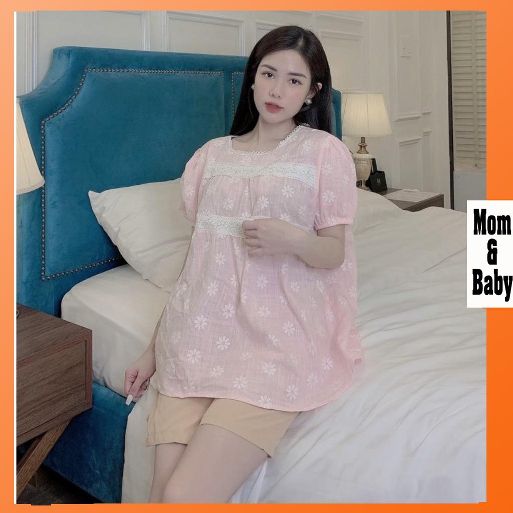 Bộ đồ bầu cộc tay M376 chất đũi hoa freesize từ 45 đến 70kg