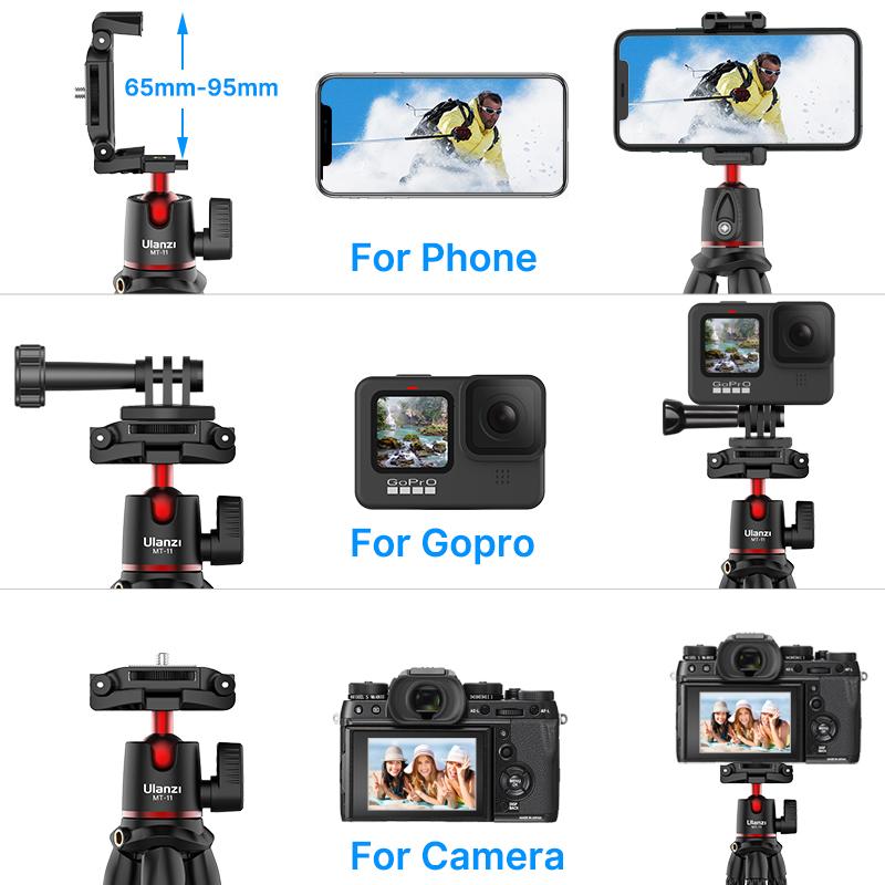 Ulanzi MT-11 Octopus Actopus Facility Tràn cho điện thoại DSLR DSLR GoPro Camera kéo dài 1/4 '' Vít với bóng đầu clip điện thoại Coldshoe: MT-33