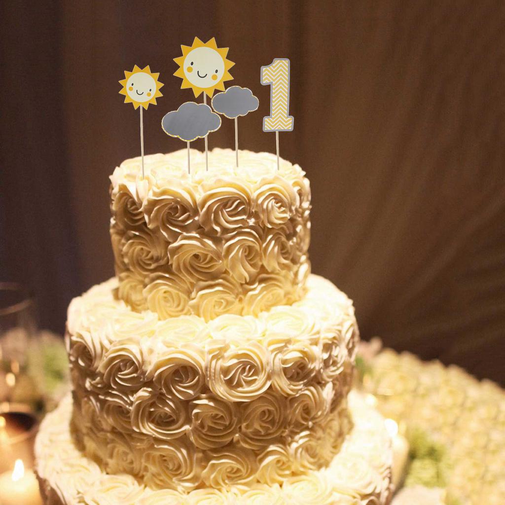 5 Pieces/Set Sun Cloud 1 Letters Cake Topper 1st Birthday Party Cake Decor