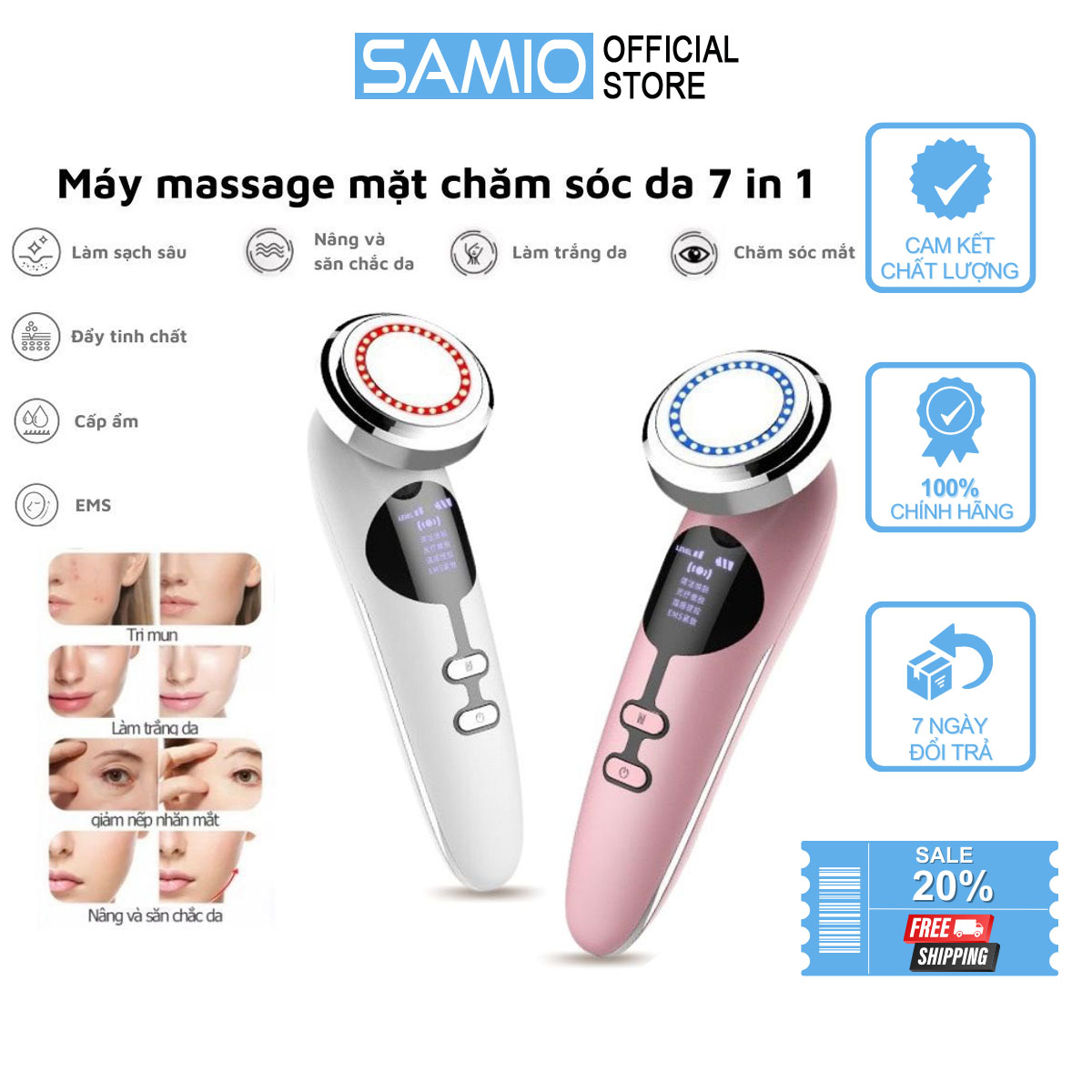 Máy Massage Mặt Cầm Tay Ion - Máy Điện Di Tinh Chất - Mát Xa Nâng Cơ Đẩy Dưỡng Chất - Chăm Sóc Da Tẩy Trang Trẻ Hóa da