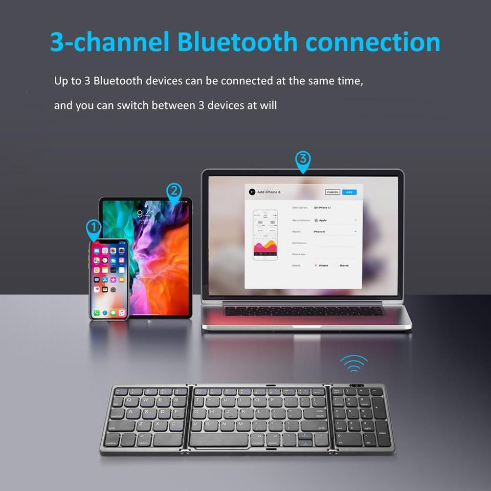 Bàn Phím Bluetooth Không Dây Gấp Được Có Đồng Bộ Số 3 Cho IOS / Android / Windows