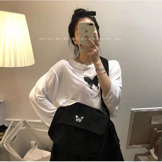 Túi tote vải Canvas đeo chéo unisex nam nữ cỡ lớn đi học đi chơi Hình Bướm