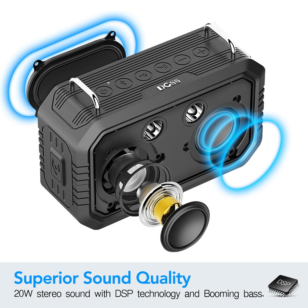Loa di động, loa bluetooth không dây du lịch, IPX6 không thấm nước ngoài trời, hộp âm thanh âm thanh nổi 20W với đèn pin