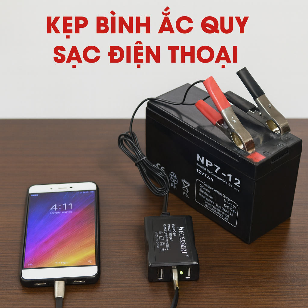 Kẹp Bình Ắc Quy Sạc Điện Thoại 3 Cổng USB – Tự Ngắt Bảo Vệ, Loại Xịn Sạc Nhanh Siêu Bền