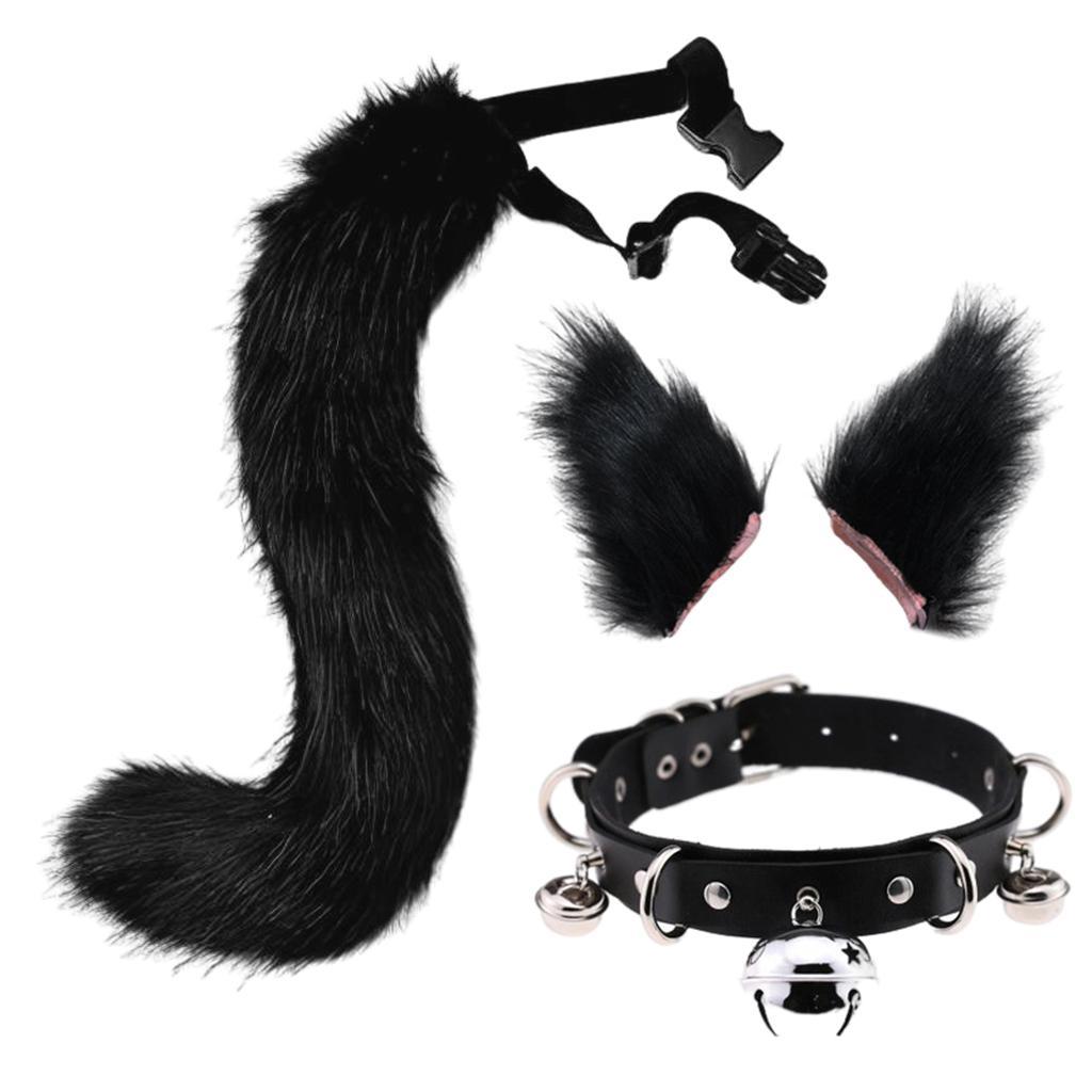 Long   Leather Choker Set  Kitty Cosplay Costume Kits - White