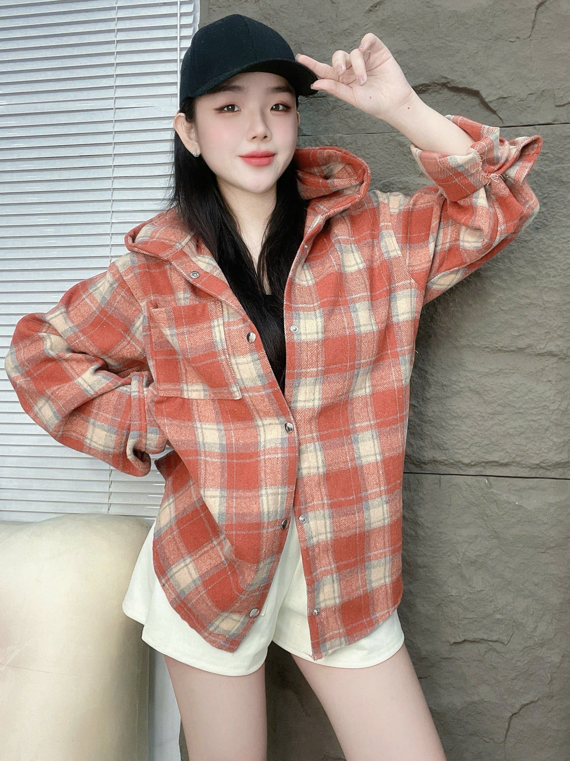 ÁO KHOÁC SƠ MI CARO , chất dạ cotton mềm, có nón, cúc bấm, sọc caro, fom rộng nam nữ Unisex