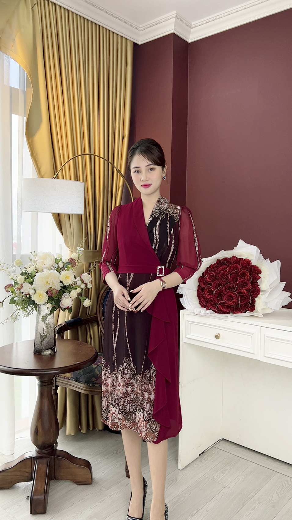 Linh Trà - Đầm Trung Niên Dáng Dài [TM955] Trẻ Trung Thiết Kế Trang Nhã Thanh Lịch Đi Làm Đi Tiệc Cho Bà Cho Mẹ U40 U50