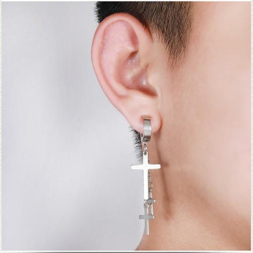 Bông tai Nam cái Kẹp không Cần Bấm Lỗ Tai Hình loan giá Titan ko Đen TT 2442 - một chiếc