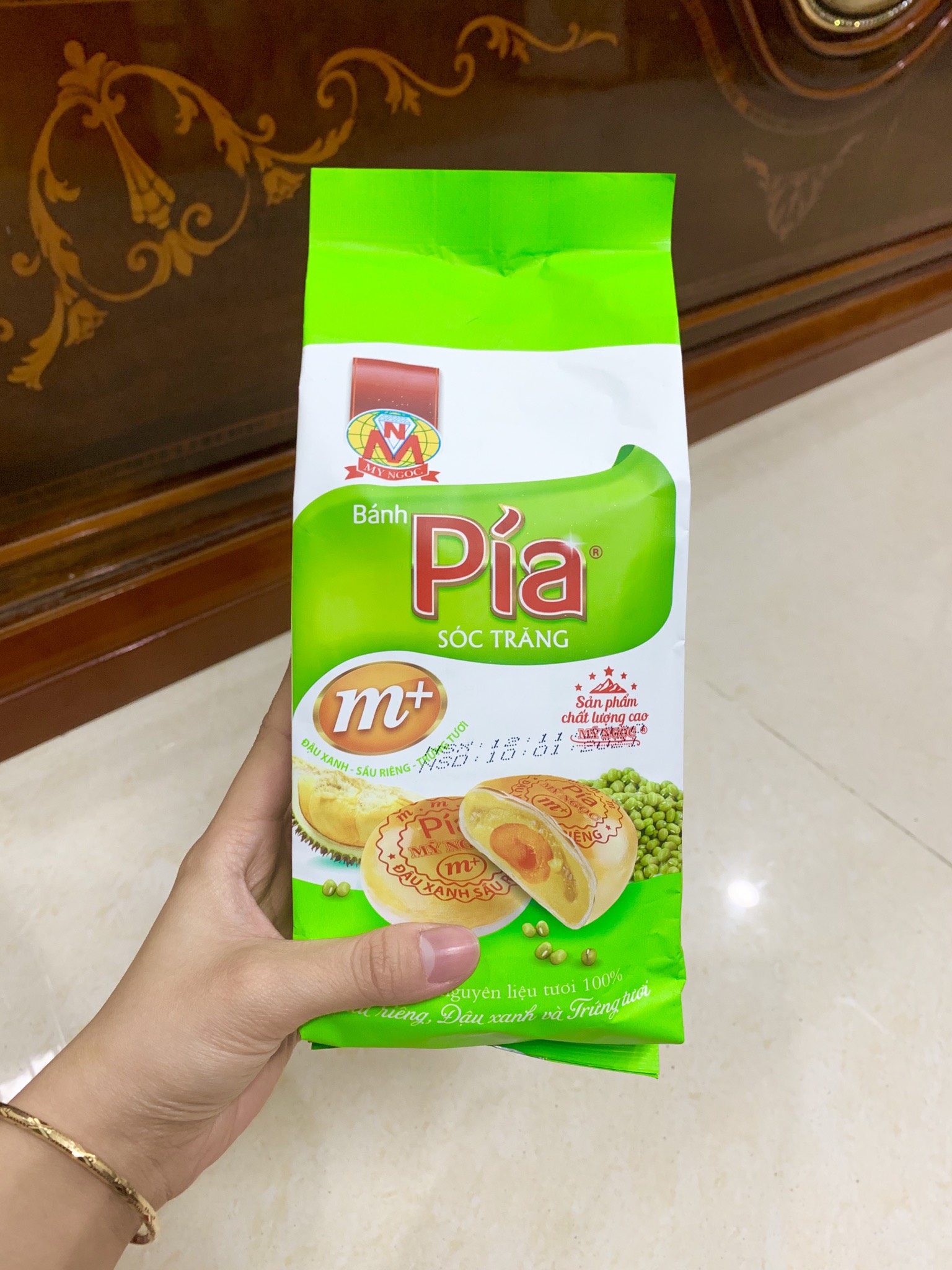 360g Bánh Pía M+ ĐẬU XANH SẦU RIÊNG, 1/2 TRỨNG MUỐI