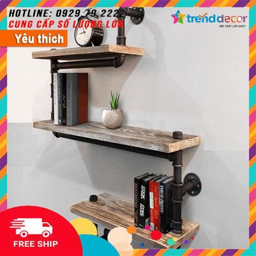 kệ gỗ treo tường ống nước giá để sách kiêm treo quần áo decor vintage trang trí nhà, quán cafe