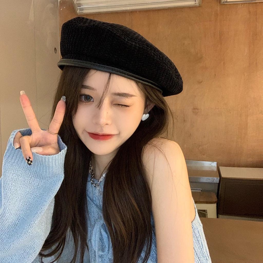 MŨ NỒI BERET NỮ ULZZANG NÓN DẠ VIỀN DA CÓ DÂY NỚI CHỈNH Camcamvintage