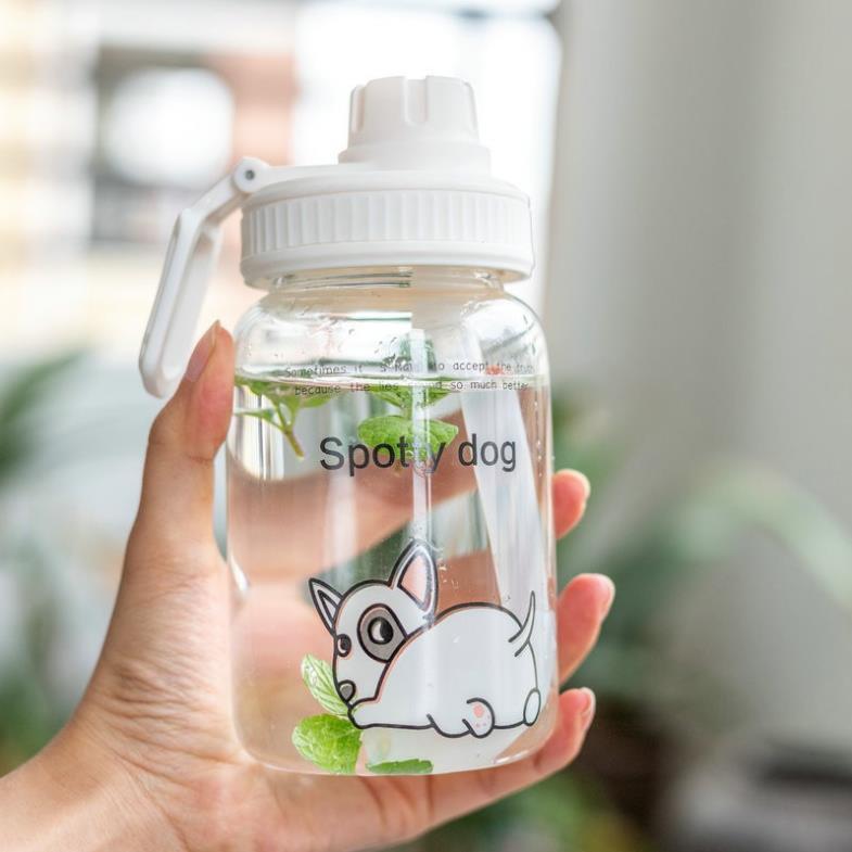 Bình thủy tinh in hình các chú chó có ống hút tiện dụng 450ml