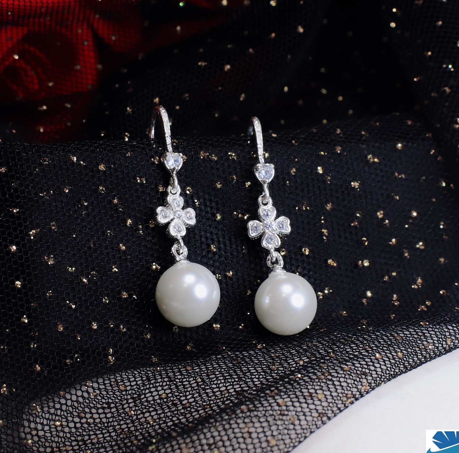 Bông tai móc câu treo trai chất liệu bạc s925 MS06b