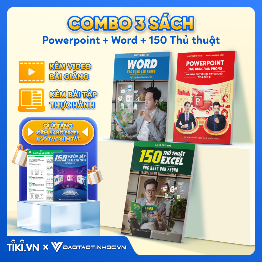 Combo 3 Sách Word - 150TT - Power Point ĐÀO TẠO TIN HỌC Ứng Dụng Văn Phòng Kèm Video Hướng Dẫn