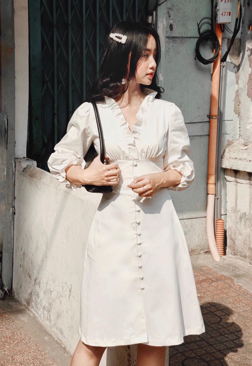 Đầm xòe dán A nhúng eo cổ bèo BY8178