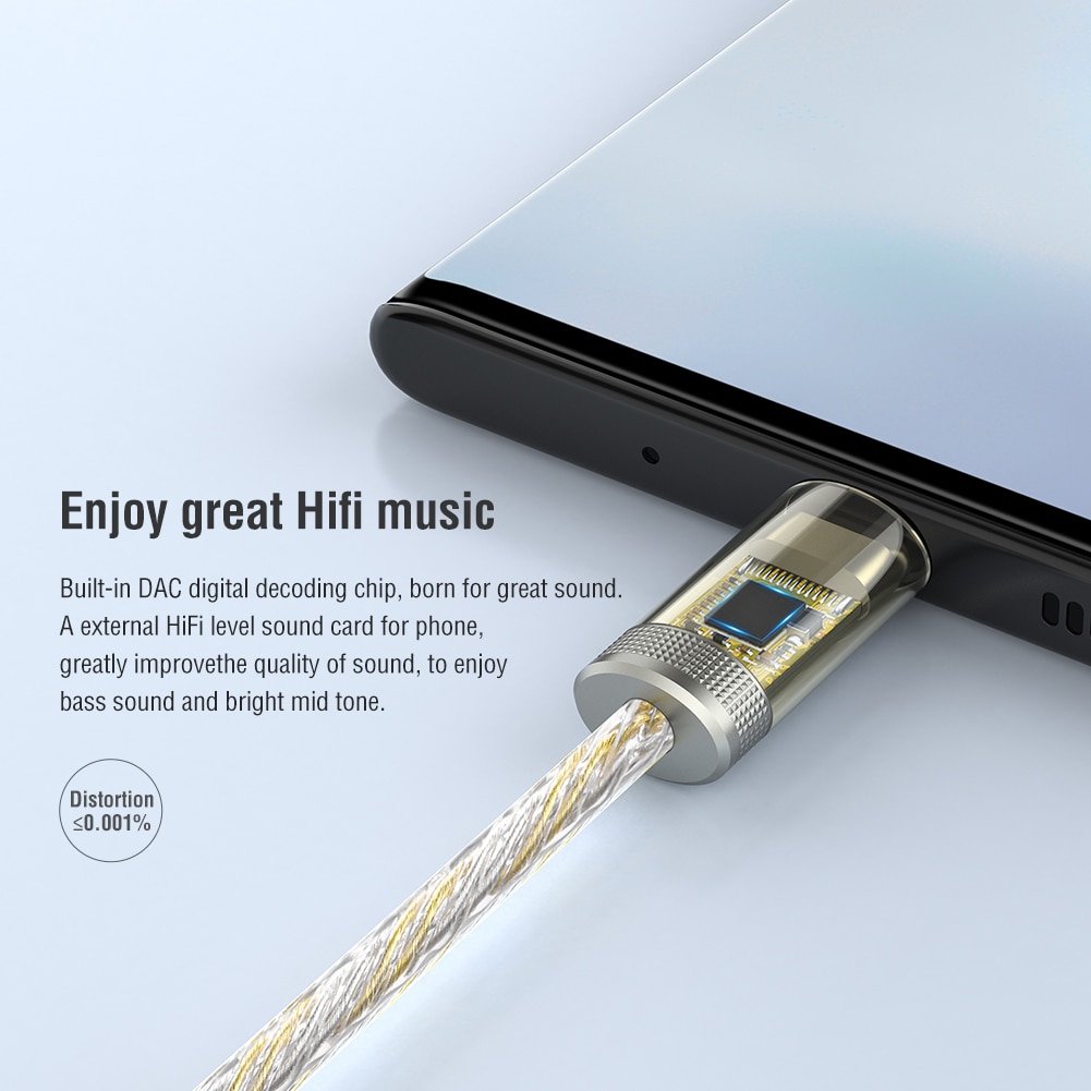 Đầu chuyển adapter Type-C sang jack tai nghe Audio 3.5mm hiệu Nillkin DAC Decoding Amplifier Pro hỗ trợ iPad Pro / Samsung / Xiaomi / Huawei truyền tải âm thanh 32bit / 384kHz - hàng chính hãng