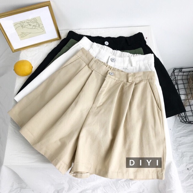 Quần sooc nữ,quần đùi nữ ống rộng chun lưng khóa trước chất kaki nhiều màu