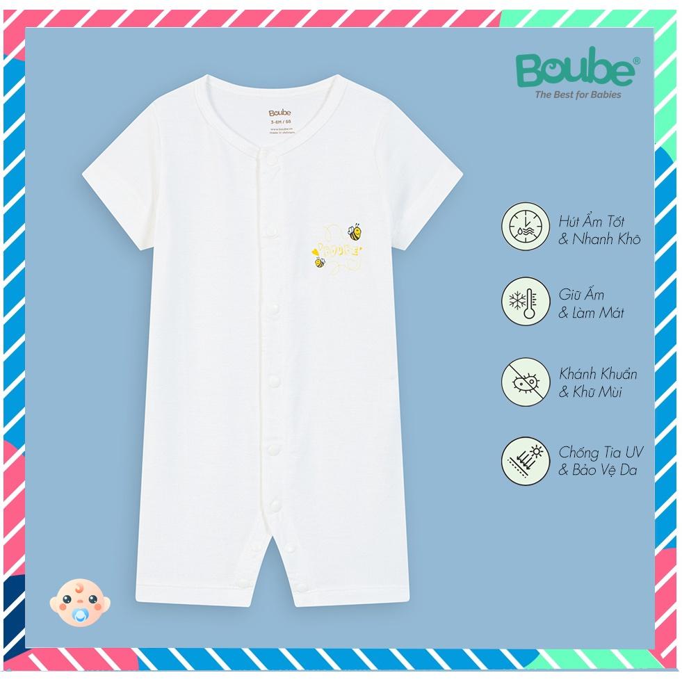 Bộ liền cộc tay bodysuit cài thẳng đơn sắc Boube - Chất liệu Petit thoáng mát - Size dành cho bé từ 0-12M