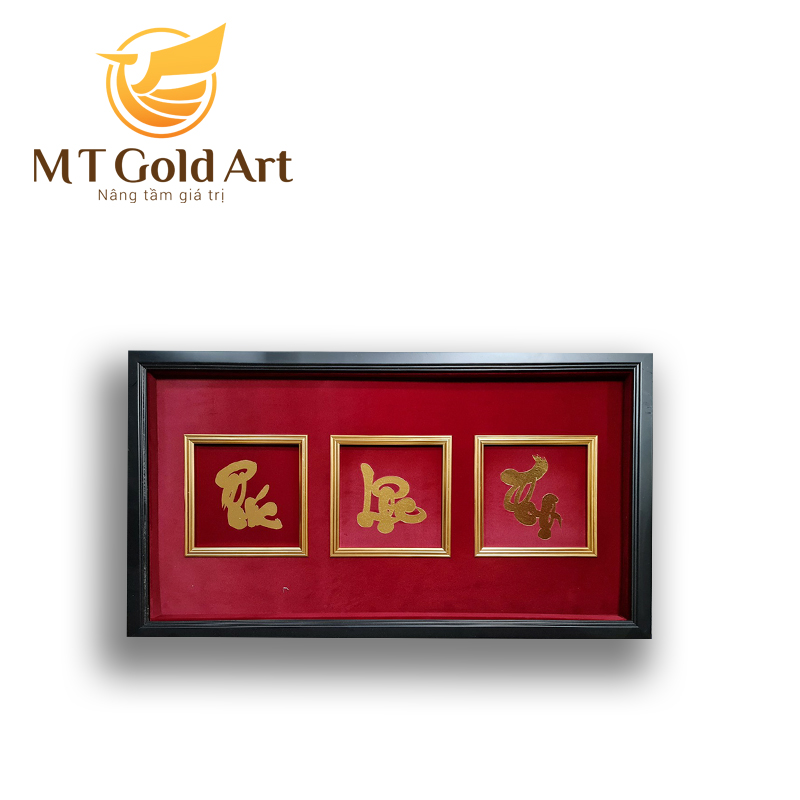 Tranh chữ Phúc – Lộc – Thọ Thư Pháp dát vàng 24k( 50x90cm) MT Gold Art- Hàng chính hãng, trang trí nhà cửa, phòng làm việc, quà tặng sếp, đối tác, khách hàng, tân gia, khai trương 