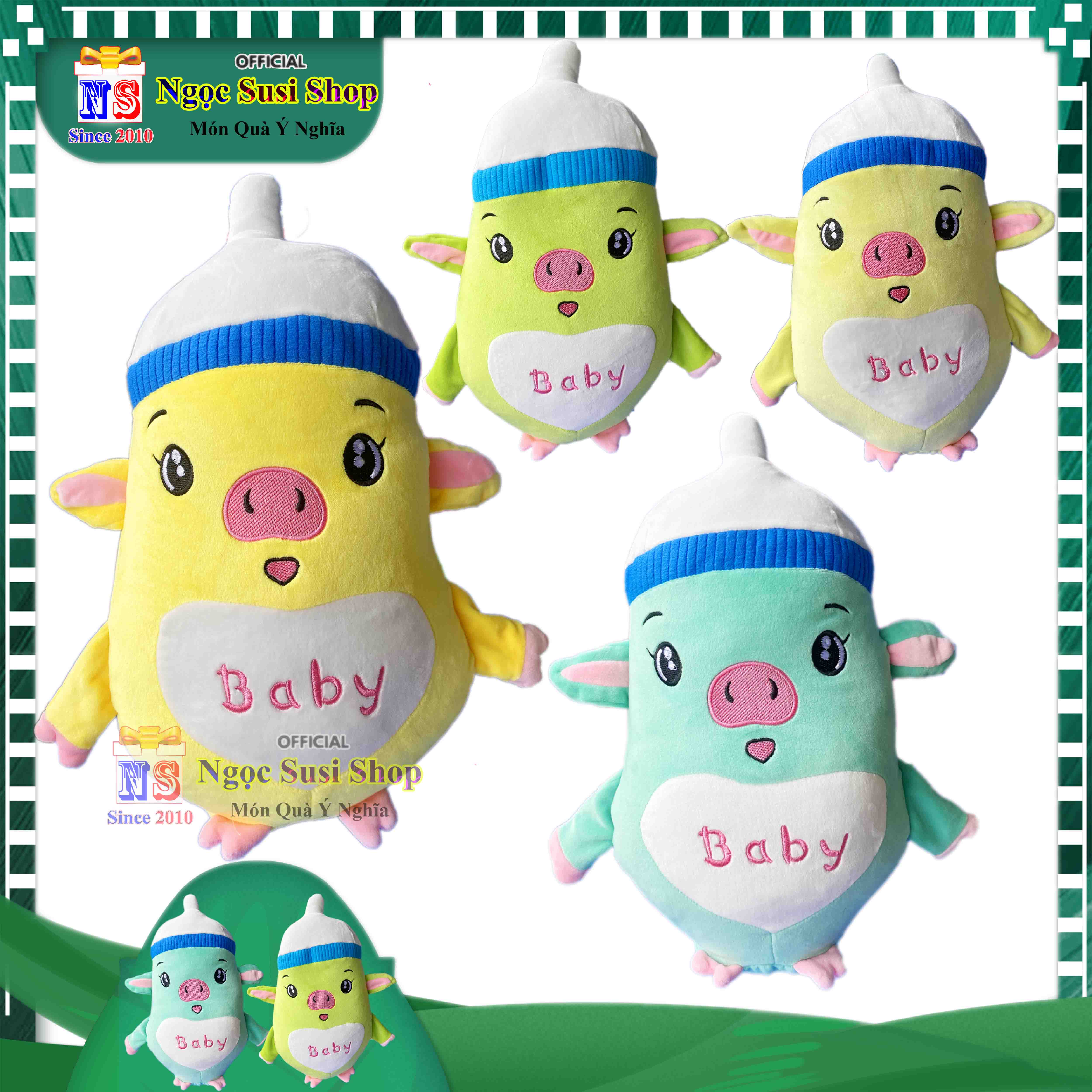 THÚ BÔNG CON HEO BÌNH SỮA BABY CHO BÉ ÔM NGỦ - GẤU BÔNG HEO BÌNH SỮA BABY