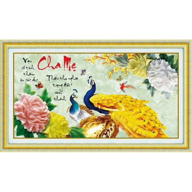 Tranh thêu chữ thập 3D Cha Mẹ- Đôi Công 88957 (63*37cm) chưa thêu