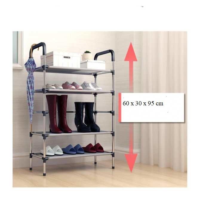 Kệ Dép 5 Tầng Khung Inox Có Tấm Lót Vải Chống Bụi Sạch Sẽ