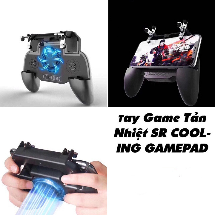 Tay Cầm Chơi Game Tích Hợp - Kèm Sạc Pin 2000Mah PUBG ROS FF nút bắn có quạt tản nhiệt SR3