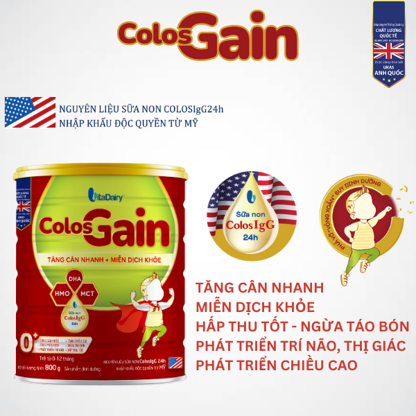 Sữa bột Colos Gain 0+ 800g giúp bé tăng cân hiệu quả, giảm táo bón, miễn dịch khỏe - VitaDairy