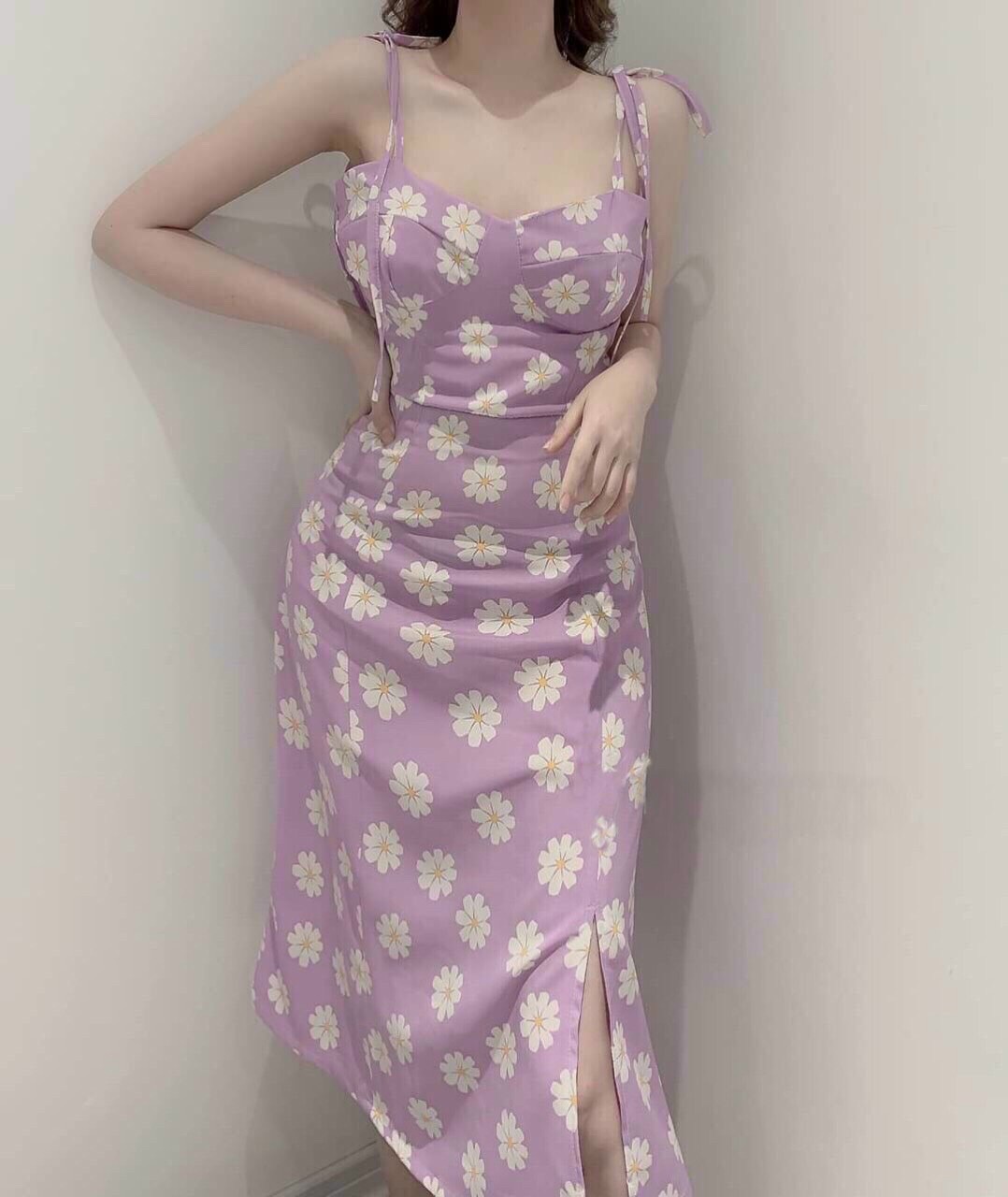 Đầm cúc hoạ mi hai dây có mút