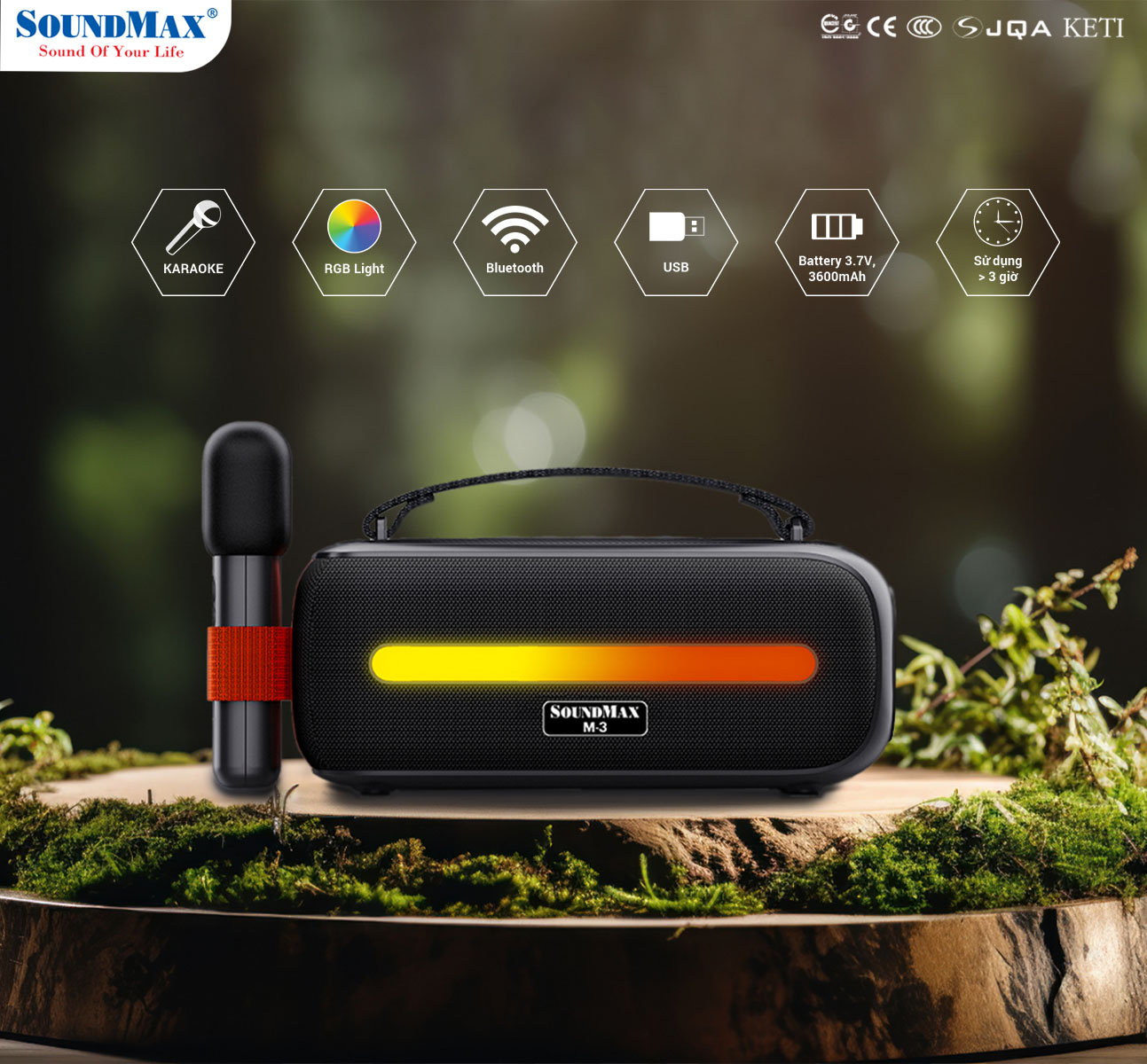 Loa Bluetooth Karaoke Soundmax M-3 Kèm Micro - Hàng Chính Hãng - Bảo