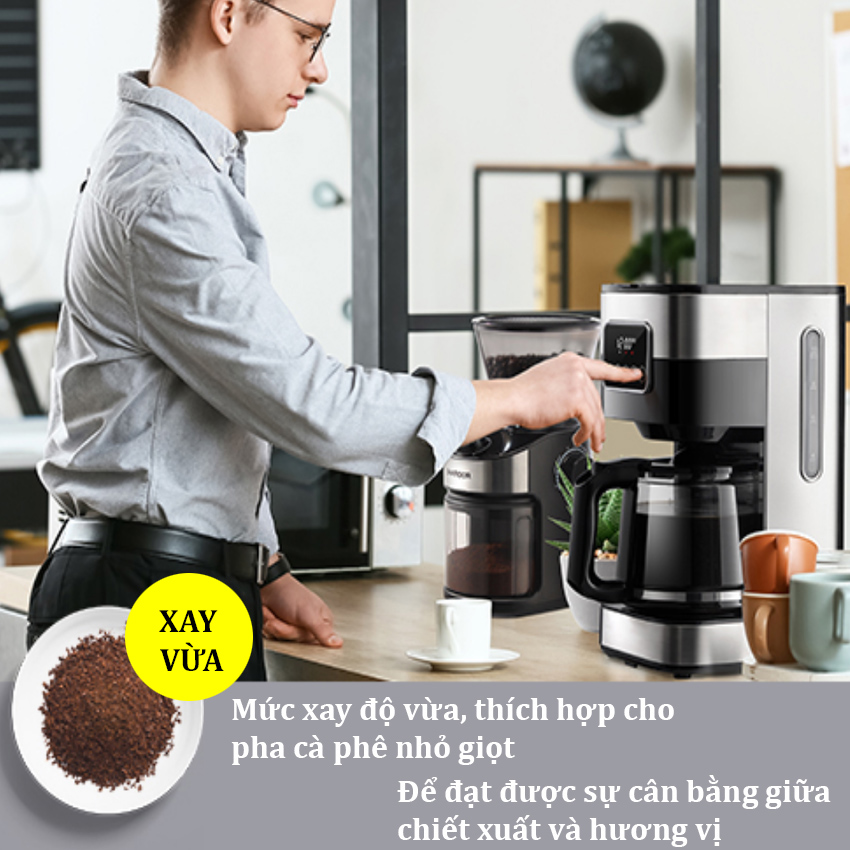 Máy xay hạt cà phê cao cấp Shardor CG836B Tích hợp 25 chế độ xay hạt cà phê - Cài đặt thời gian xay 40 giây - Hàng Nhập Khẩu
