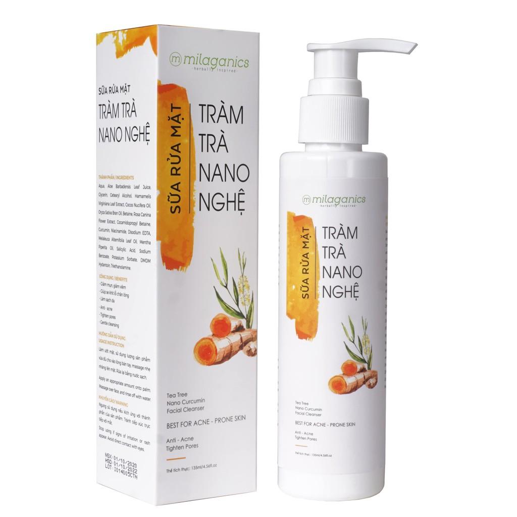 Sữa Rửa Mặt Tràm Trà Nano Nghệ Ngăn Ngừa Mụn, Làm Sạch Da Nhạy Cảm MILAGANICS 135ml