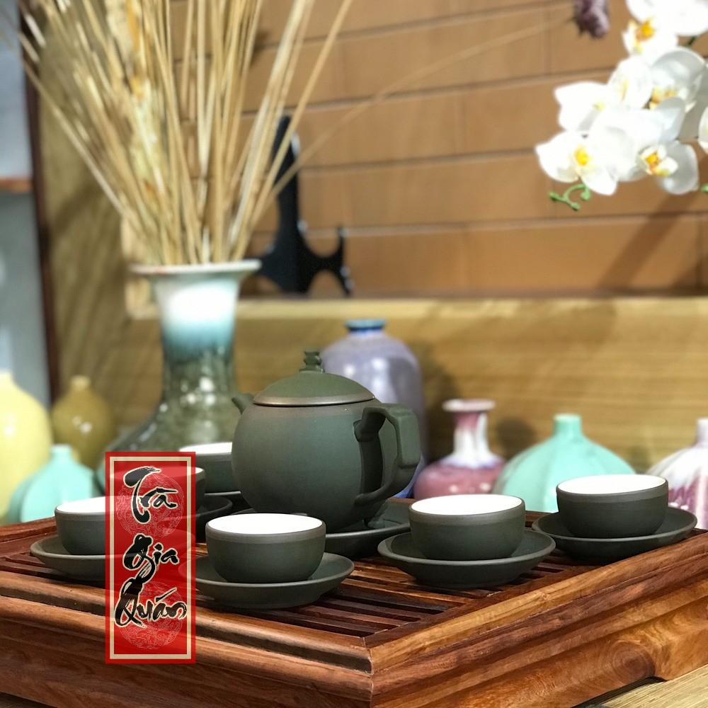 Bộ Ấm Chén Tử Sa Bát Tràng Họa Tiết Trơn Dáng Viên Châu Dung Tích 300ml AVMT 59