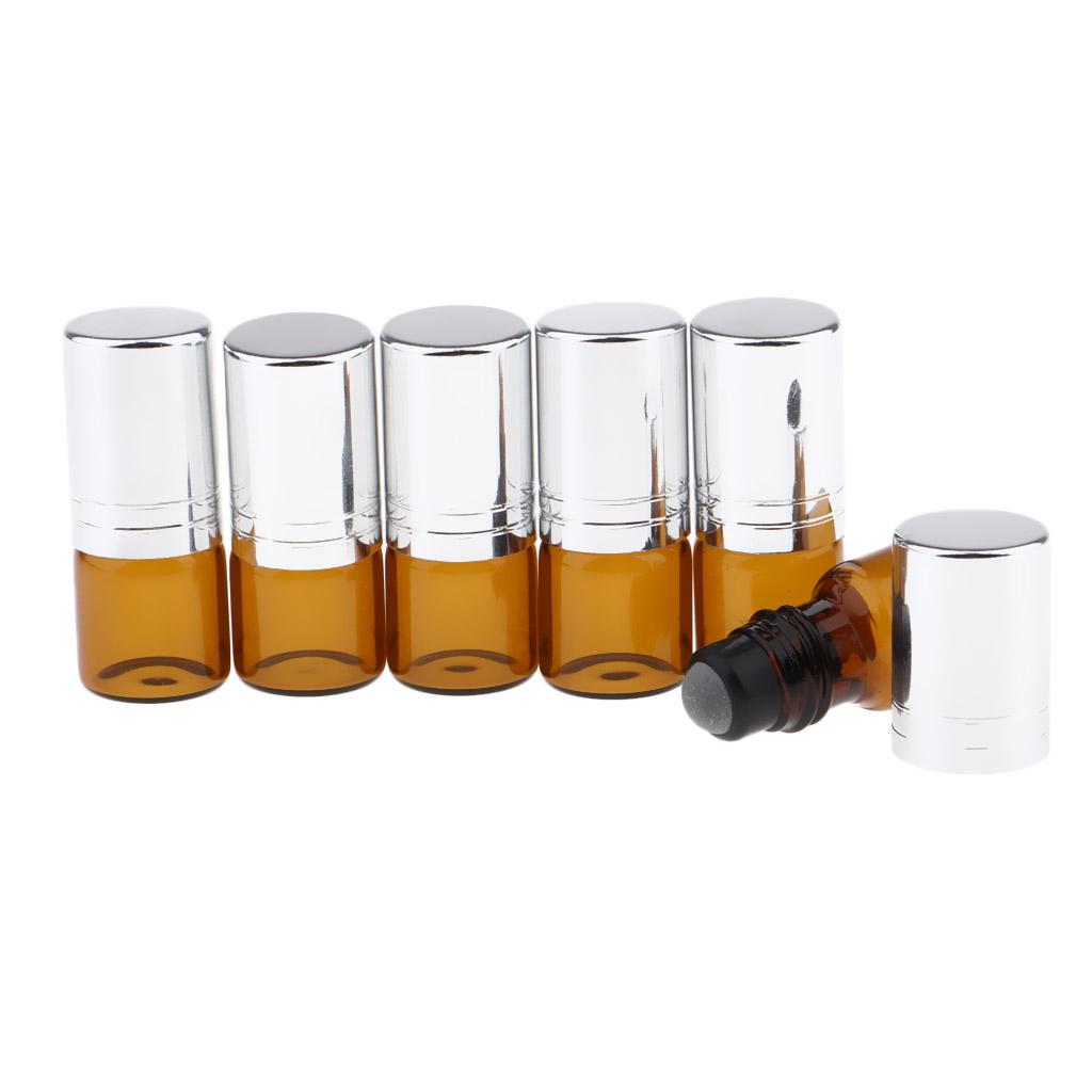 6x 2mL Empty Roller Bottle w/ Glass Ball for Essential Oils