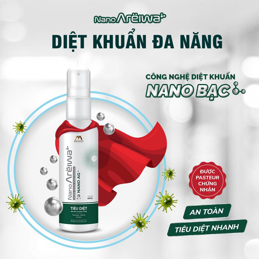 Chai vệ sinh khử khuẩn phủ nano khử mùi giày dép, mũ bảo hiểm Nano Areiwa