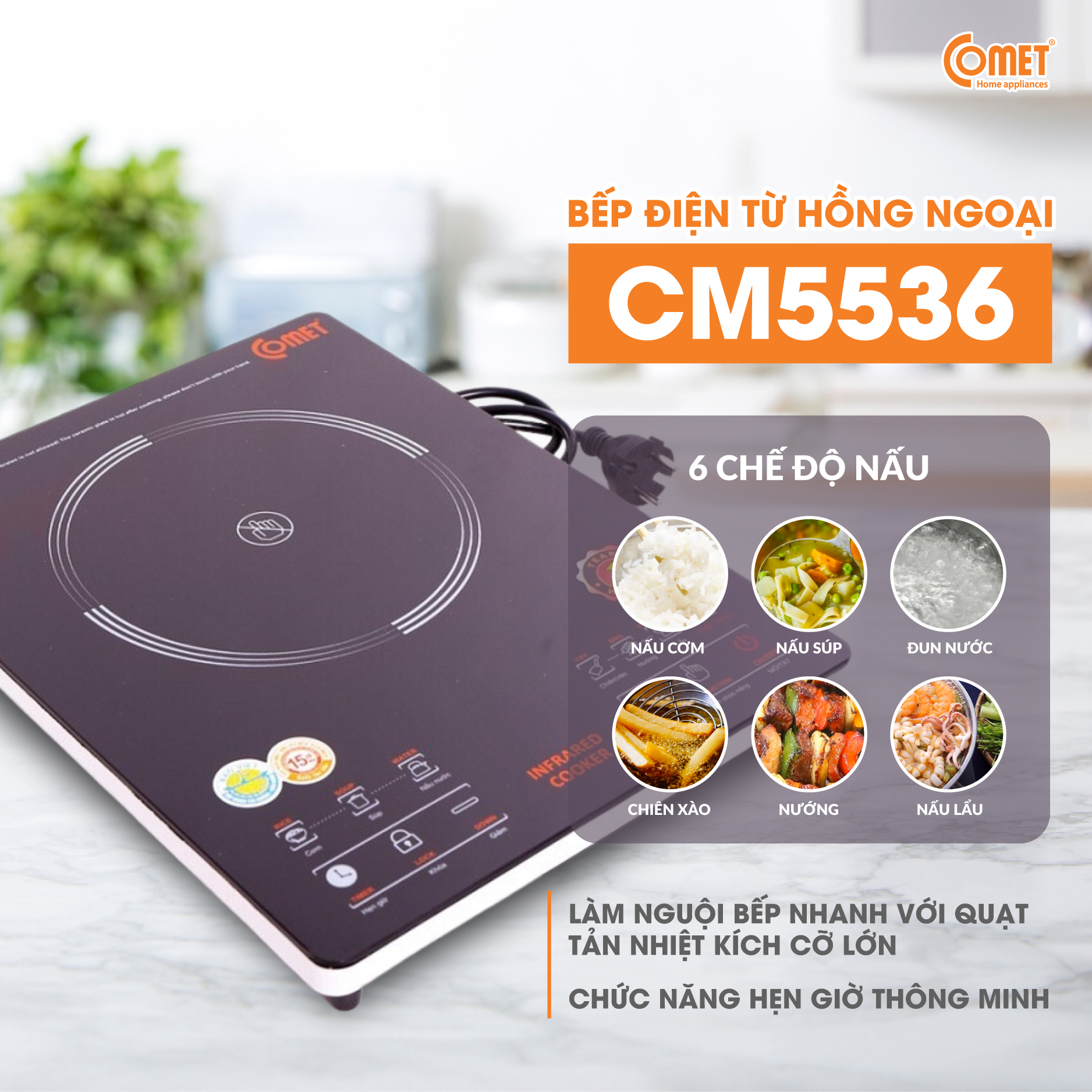 Bếp Hồng Ngoại Cảm Ứng Comet CM5536 – Hàng chính hãng -  Công Suất 2000W, Mặt Kính Chịu Lực, Đa Chức Năng, Bảo Hành 12 Tháng