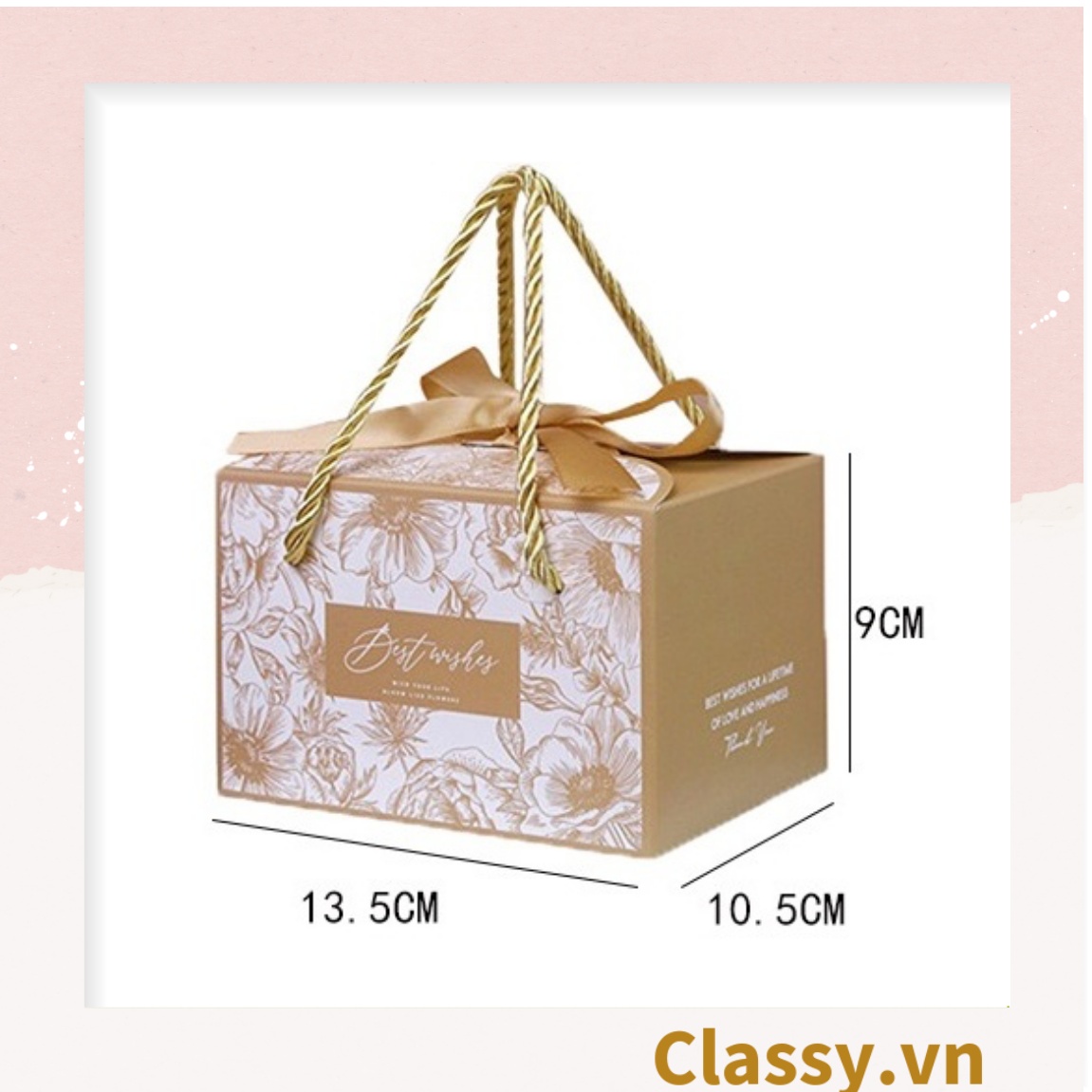 Q794 Hộp giấy tự gấp đựng quà tặng hình hộp vuông kèm ruy băng và quai xách nhựa cứng hoặc dù