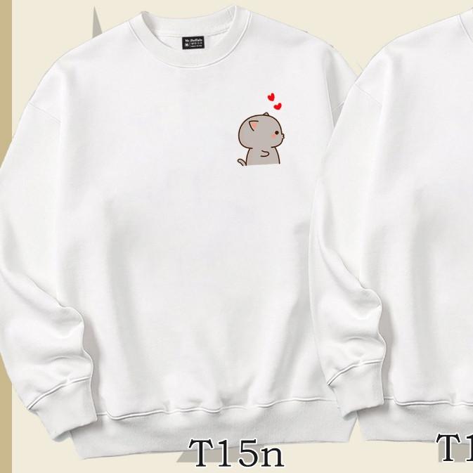 Áo Sweater cặp đôi Mèo mochii mini dễ thương Mr.Buffalo - T15n-Trắng
