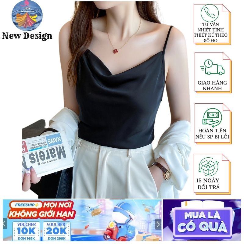 Áo hai dây nữ cổ đổ mặc trong vest chất vải lụa latin, thoáng mát khi mặc - New Design AO0013